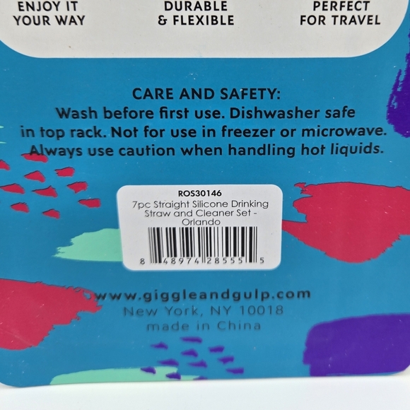 Giggle & Gulp Reusable Silicone Straws 7 piece Set - Picture 4 of 5